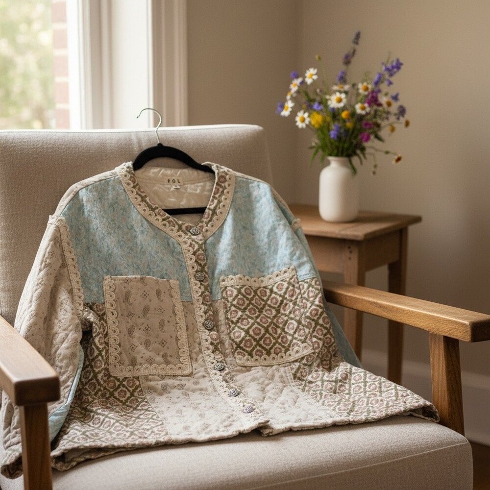 POL Quilted Patchwork Jacket Great Details - Medi… - image 3